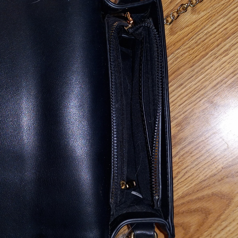 Faux Fur Gold Chain Shoulder Bag - Cream and Black, Gold Designed Buckle - Picture 8 of 9